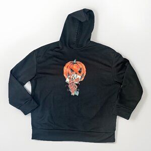 SHEIN Hoodie Men’s 2XL Black Pumpkin With Cards Skeleton Hand Hooded Sweatshirt